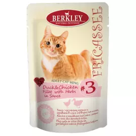 Корм для взрослых кошек Фрикасе утка с кусочками курицы и травами в соусе Berkley
