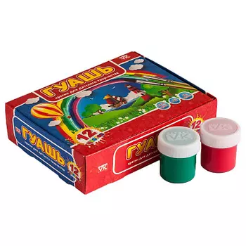 Краски ГУАШЬ VK-Радужное путешествие- 12 цв. в картонной коробке 25г Hatber