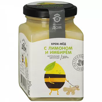 Крем-мёд Медовый дом натуральный цветочный с лимоном и имбирем, 320г
