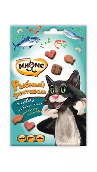 Лакомство для кошек Рыбный фестиваль лосось/креветки/форель Мнямс