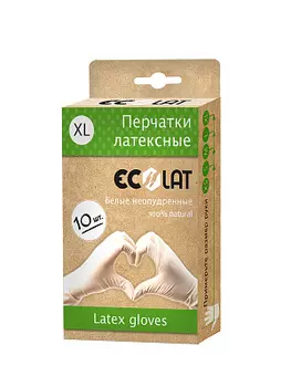 Латексные перчатки белые ECOLAT размер XL 10шт