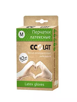 Латексные перчатки ЭКОЛАТ белые размер M