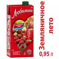 Напиток сокосод. Любимый Земляничное лето из яблок черноплодной рябины клубники и земляники 0.95л
