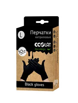 Нитриловые черные перчатки ECOLAT размер L 10шт