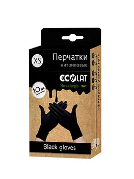 Нитриловые черные перчатки ECOLAT размер XS 10шт