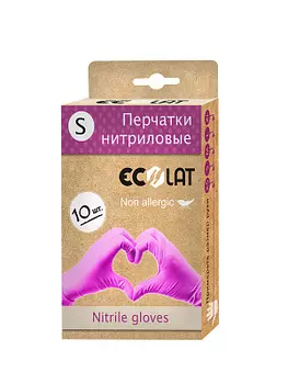 Нитриловые розовые перчатки ECOLAT размер S 10шт