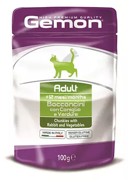 Пауч для кошек кусочки кролика с овощами Gemon