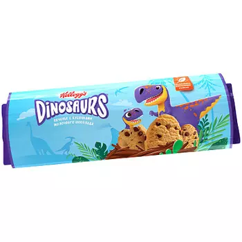 Печенье сдобное ванильное с кусочками молочного шоколада Dinosaurs 180г ТМ Kellogg’s