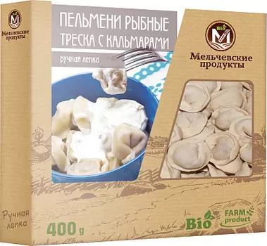 Пельмени рыбные треска с кальмаром Мельчевские продукты