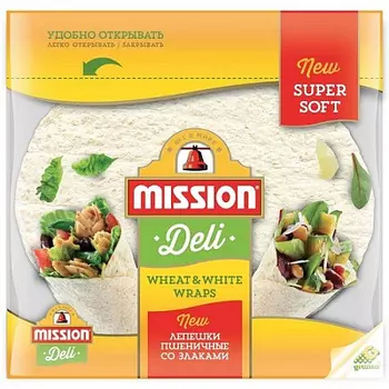 Пшеничные лепешки со злаками Wheat&amp;White 250г Mission