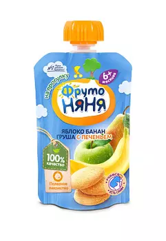 Пюре яблоко/банан и груша с печеньем ФрутоНяня