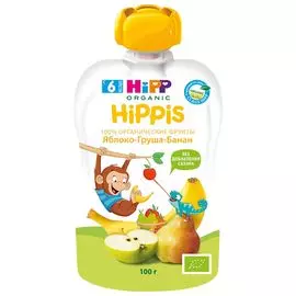 Пюре яблоко груша банан "Hippis" 6 мес. 100г Hipp