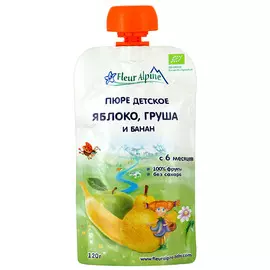 Пюре яблоко/груша/банан Органик 6 мес. пауч Fleur Alpine Шотландия