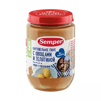 Пюре с овощами и телятиной 190г Semper