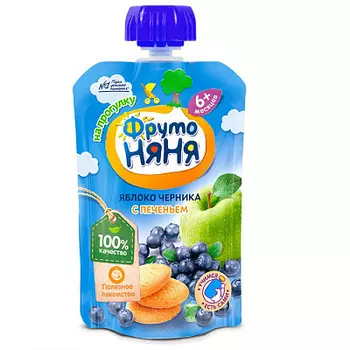 Пюре с яблоком черникой и печеньем с сахаром с 6 месяцев 90 г ФрутоНяня