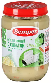 Пюре Соте из овощей с сибасом с 12 месяцев, 190г Semper