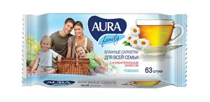 Салфетки влажные для всей семьи 63 шт AURA