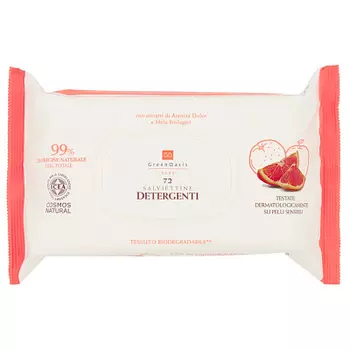 Салфетки влажные очищающие детские 72 шт с экстрактом сладкого апельсина и органического яблока Green Oasis