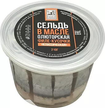 Сельдь тихоокеанская Олюторская филе-кусочки в масле классическая Русская Рыбная Фактория