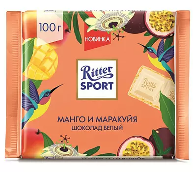 Шоколад белый с начинкой из крема манго-маракуйя с хрустящей крошкой Ritter Sport