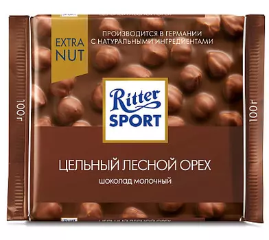 Шоколад молочный с цельным лесным орехом Extra Ritter Sport