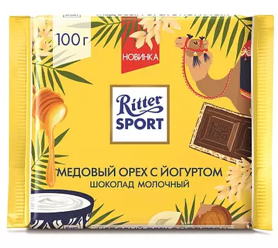 Шоколад молочный с йогуртово-медовой начинкой хрустящей крошкой Ritter Sport
