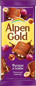 Шоколад с орехом и изюмом 85г Alpen Gold