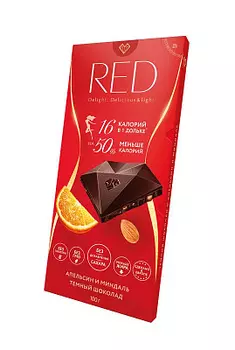 Шоколад темный с апельсином и миндалем без сахара на 50% меньше калорий 100 г RED