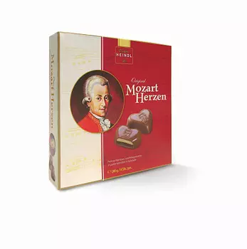Шоколадные конфеты Mozart Herzen молочный шоколад с двухслойной начинкой марципан/миндаль/нуга Confiserie Heindl