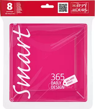 Тарелки пластиковые 18х18см 8шт фуксия Smart