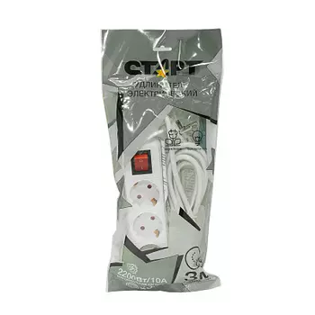 Удлинитель СТАРТ 3 метра 3 розетки с заземлением с выключателем с защитными шторками