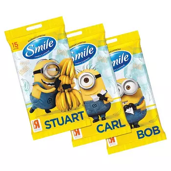 Влажные салфетки Smile Minions 3 дизайна 15шт