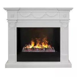 Белый электрокамин 3D с паром и звуком Real-Flame