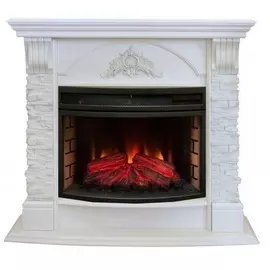 Красивый белый электрокамин с обогревом Real-Flame