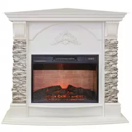 Угловой электрокамин с плоским фронтальным стеклом Real-Flame