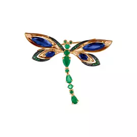 Брошь c агатами, синтетический корундами и фианитами