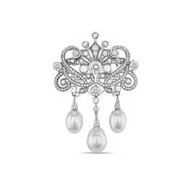 Золотая Брошь c бриллиантами, жемчугом и сапфирами