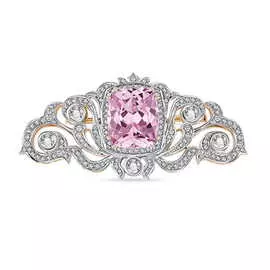 Золотая Брошь c кунцитом, бриллиантами и сапфирами
