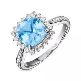 Кольцо c аквамарином и бриллиантами