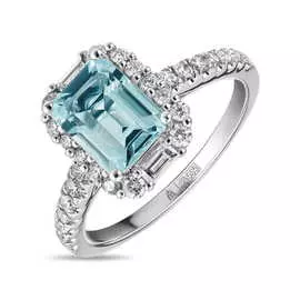 Кольцо c аквамарином и бриллиантами