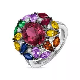 Кольцо c бриллиантами, гранатами, рубинами, сапфирами и турмалином