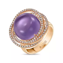 Кольцо c бриллиантами и дуплет аметист/перламутром