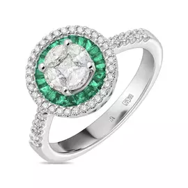 Кольцо c бриллиантами и изумрудами