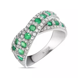 Кольцо c бриллиантами и изумрудами