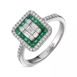 Кольцо c бриллиантами и изумрудами