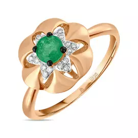 Кольцо c бриллиантами и изумрудом