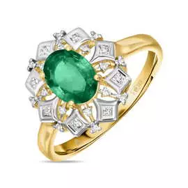 Кольцо c бриллиантами и изумрудом