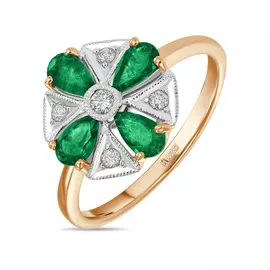 Кольцо c бриллиантами и изумрудом