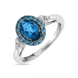 Кольцо c бриллиантами и лондон топазом