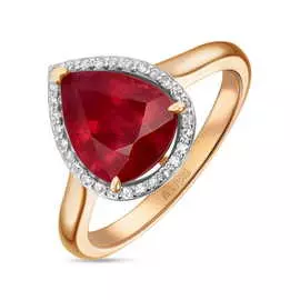 Кольцо c бриллиантами и облагороженный рубином